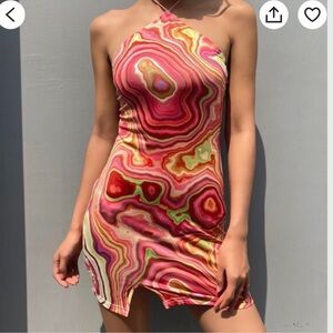 Pink Groovy 70s halter mini dress y2k aesthetic
Backless & Sleeveless Dress
